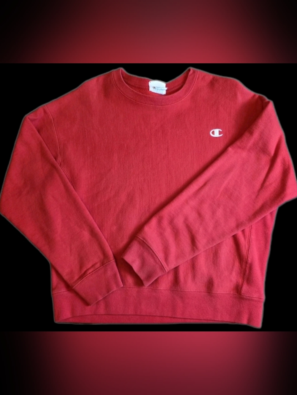 VTG Champion Cropped Reverse Weave Pullover Sweatshirt in Red. Ladies sz L Sport